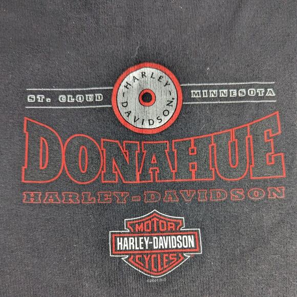 Vtg Y2K Harley Davidson Faded Black Cotton Bell Sleeve Lace Trim Rose Top L - Picture 4 of 5